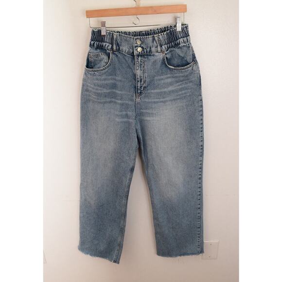 AllSaints Hailey Wide Leg Jeans Womens 8 Light Wash Raw Hem Cotton - Picture 1 of 4